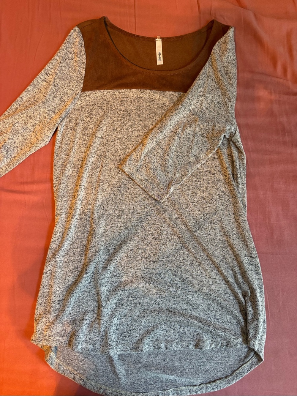 Heathered Gray Tunic with Brown Yoke - Women